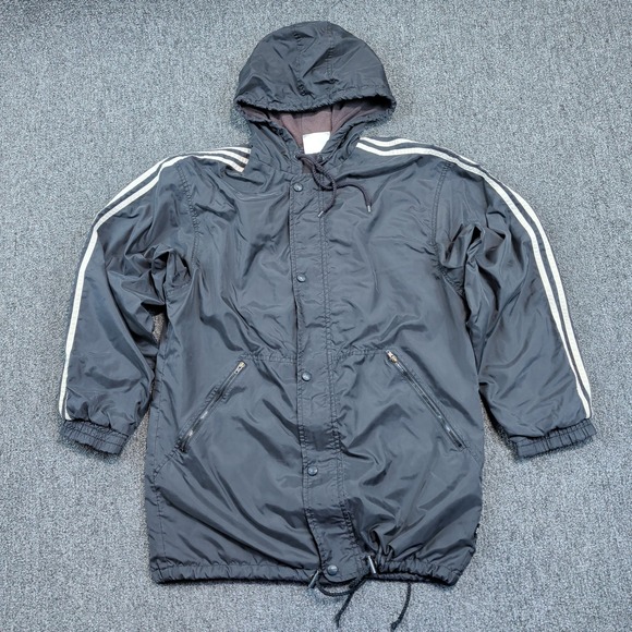 Adidas Vintage 90s Hooded Windbreaker Jacket Men S Black 3 Stripe Streetwear — photo 2